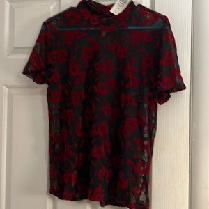 Hottopic Red Dragon Black mesh top XL